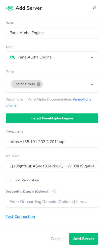 Configuration of PanelAlpha server type - PanelAlpha Documentation